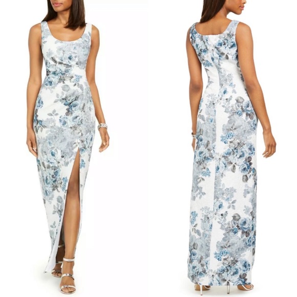 Adrianna Papell Dresses & Skirts - NEW Adrianna Papell Blue Floral Metallic Matelasse Sleeveless Gown 10
